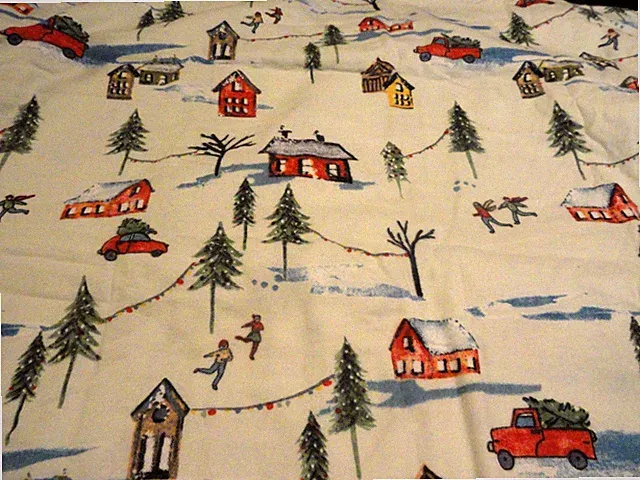 2 Flannel Pillow Cases 100% cotton STANDARD SIZE Winter Fun Skating trees Snow