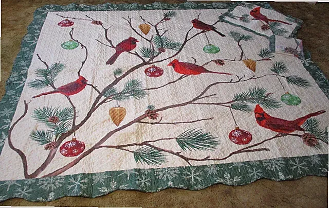 3 Pcs King Winter Red Cardinals Christmas Quilt Bedspread Set Soft and Warm