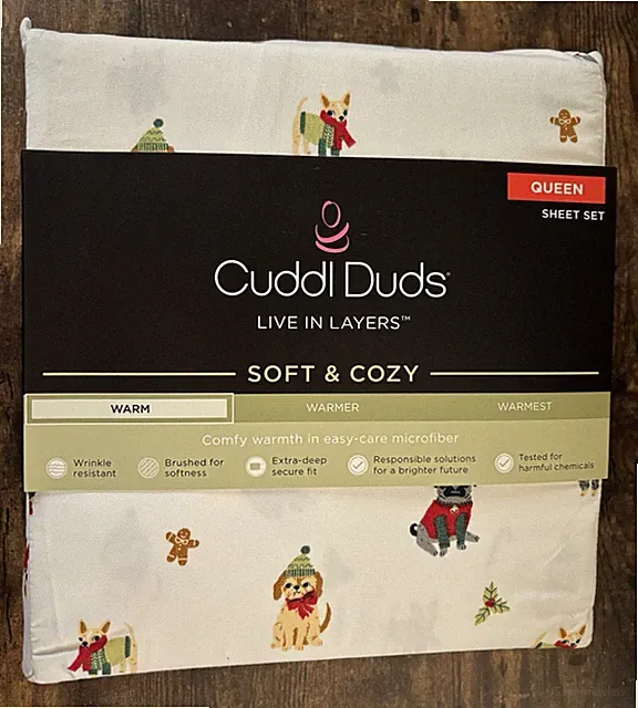 4 Piece Cuddl Duds Microfiber Christmas Winter Dogs Adorable Queen Sheet Set New
