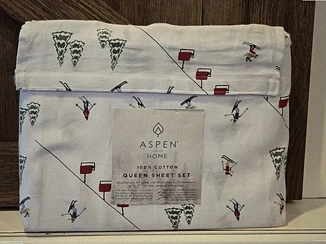 Aspen Home Queen 4 Piece Sheet Set Winter Theme Skiing