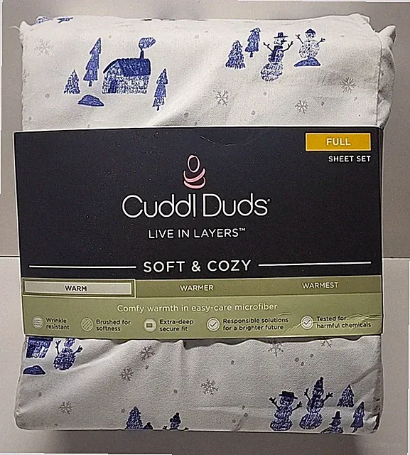 Cuddl Duds Full Sheet Set Warm Soft & Cozy Winter Farmhouse Design Snowflakes