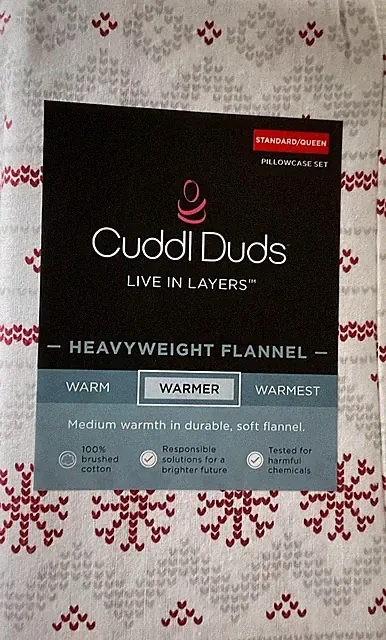 Cuddl Duds Heavyweight Flannel Standard/Queen PILLOWCASES Set 2 SNOWFLAKE New