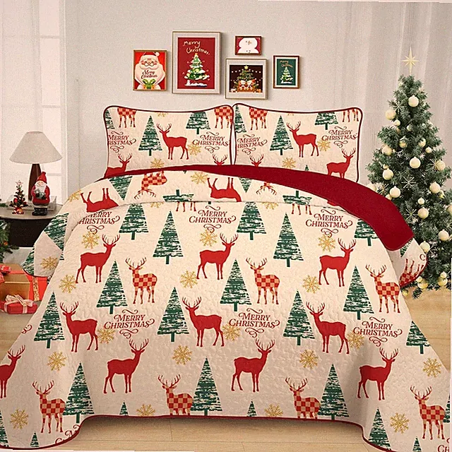 Floral Reversible Quilt Set Lightweight Microfiber Coverlet All Season Bedding