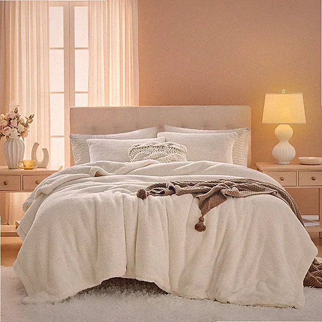 Fluffy King Comforter Set - Sherpa Comforter Set King Size Winter Use Warm Fl...