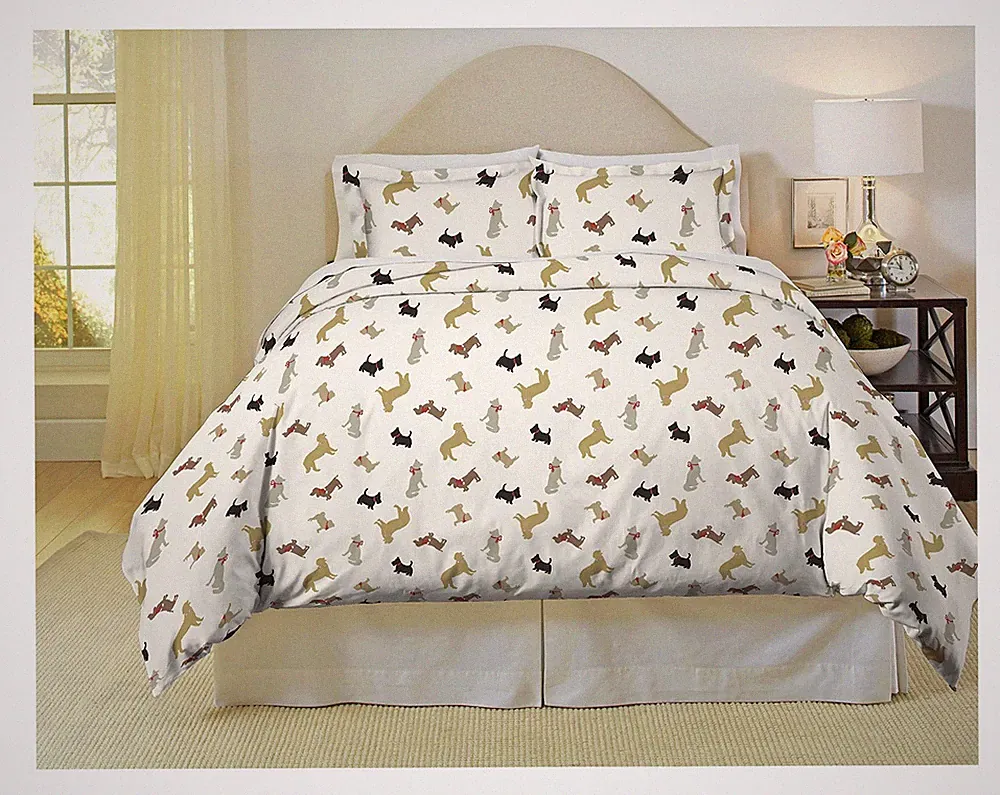 Heavy Weight Flannel Duvet Set, King/California King, Winter Dogs