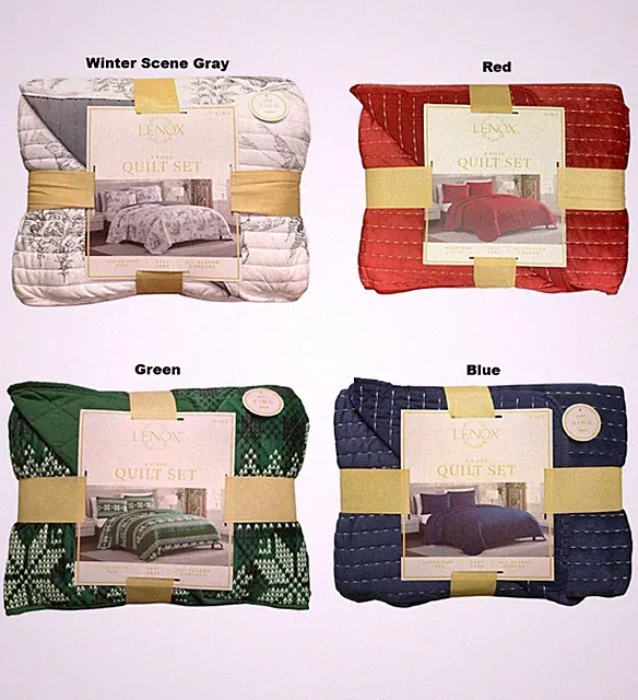 Lenox 3-Piece Polyester Holiday Patterened Quilt Set, King