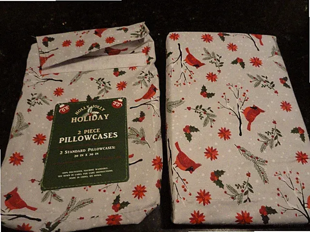 NWT 2 Soft gray Pillow Cases holiday winter RED Cardinal BIRDS Holly poinsettia
