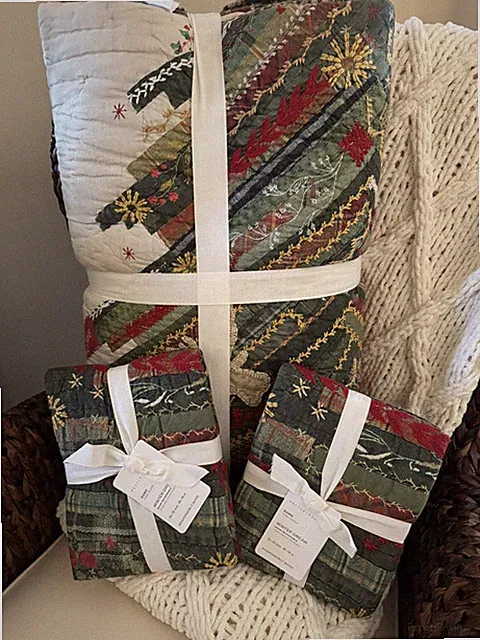 NWT 3Pc Pottery Barn ~WINTER DREAMS~ F/Q QUILT, & 2 Eu SHAMS ~CHRISTMAS TREE~