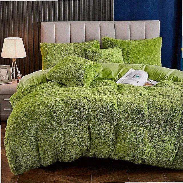 Plush Fluffy Duvet Cover King Size Luxury Ultra Soft Shaggy Duvet Cover Set Faux