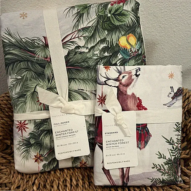POTTERY BARN ENCHANTED WINTER FOREST FULL/QUEEN DUVET COVER & (1) STND SHAM SET