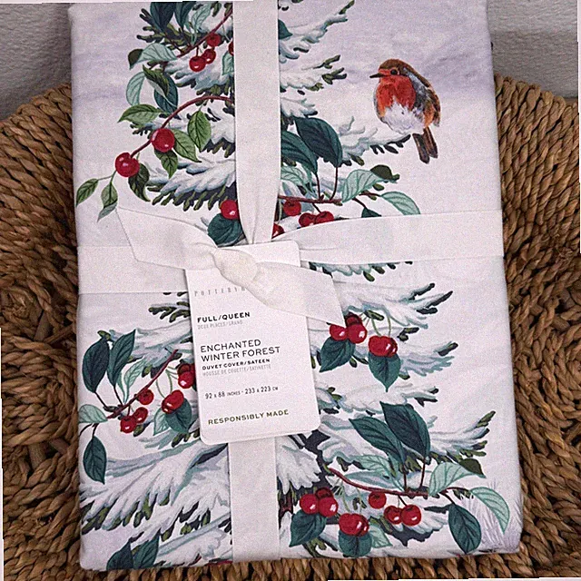 POTTERY BARN ENCHANTED WINTER FOREST FULL/QUEEN DUVET COVER ~ ORGANIC COTTON
