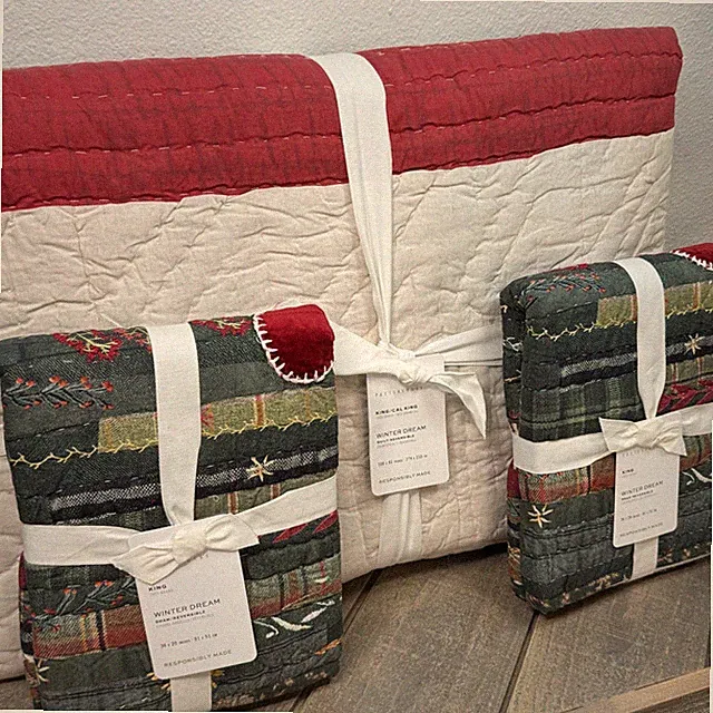 POTTERY BARN WINTER DREAM REVERSIBLE KING QUILT + 2 KING SHAMS SET CHRISTMAS BED