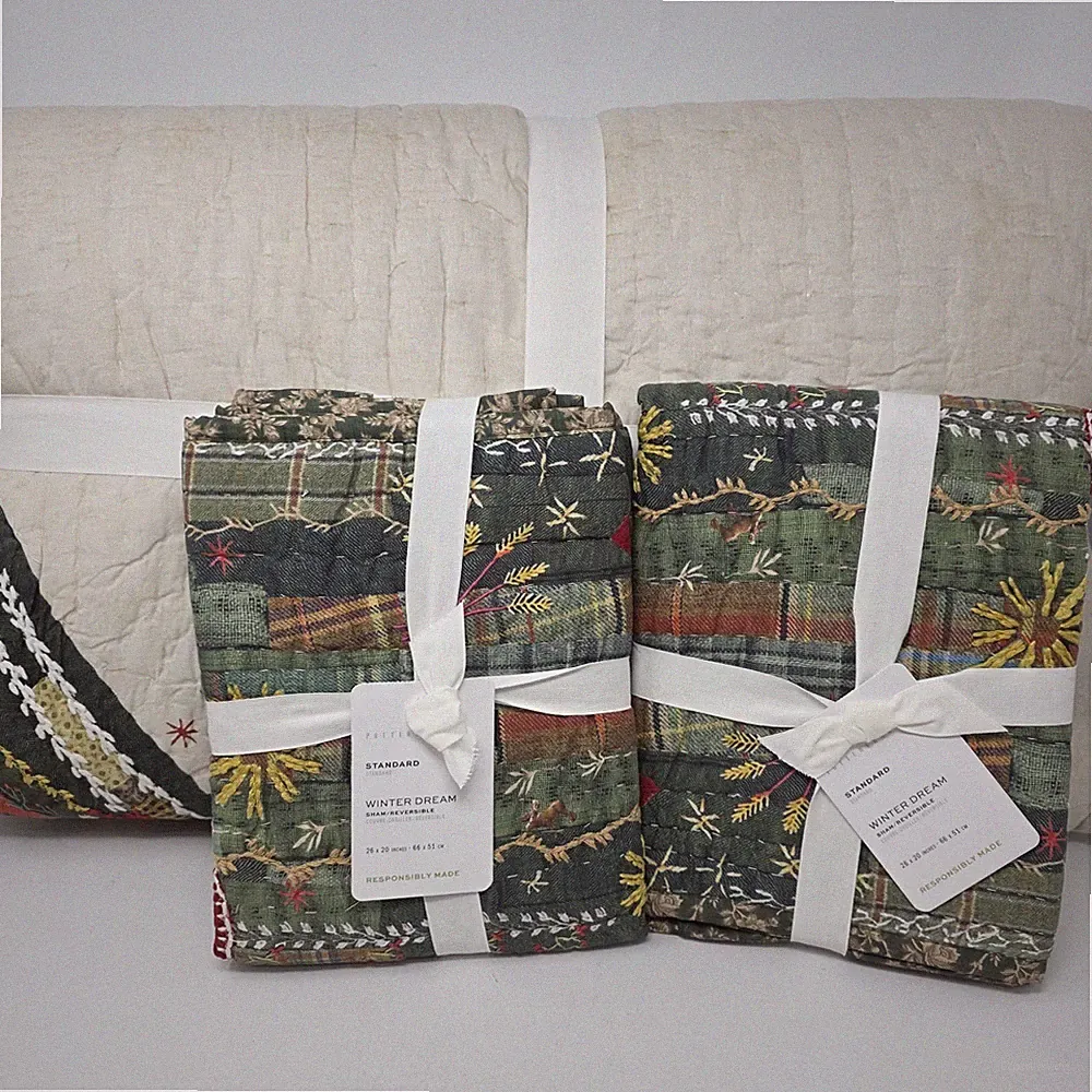 Pottery Barn Winter Dreams Full Queen Quilt & 2 Shams Cotton Luxury Bedding