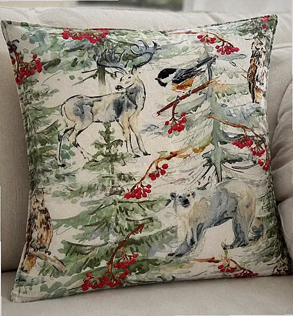 Pottery Barn Winter Forest Oversized Euro Pillow Sham Watercolor Woodland Deer