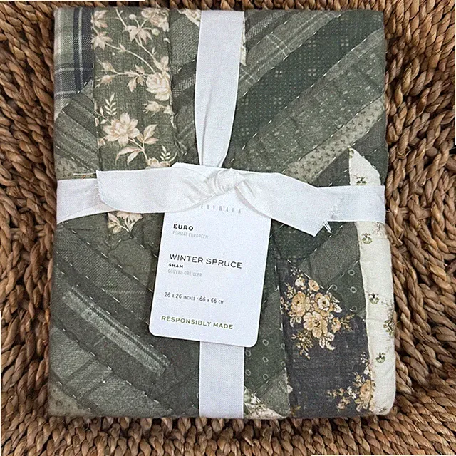 POTTERY BARN WINTER SPRUCE PILLOW SHAM (1) EURO ~ GREEN