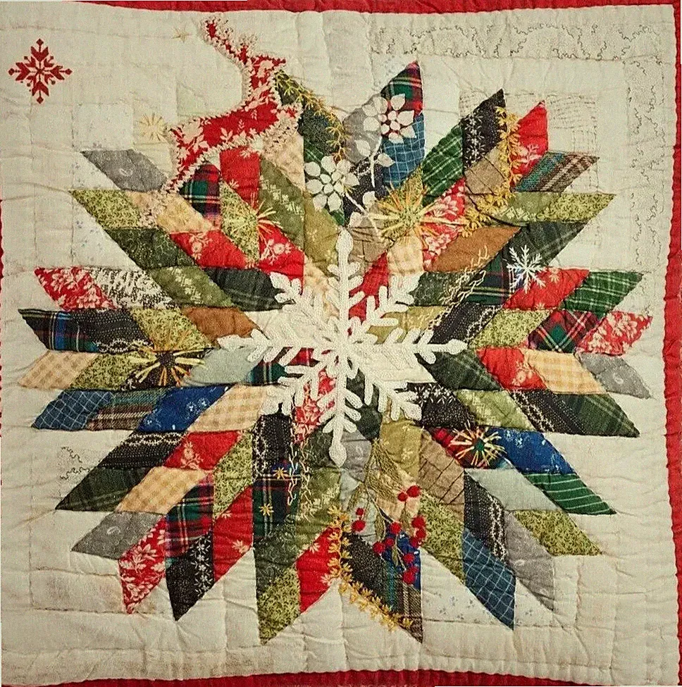 Pottery Barn Winter Wreath Patchwork Handcrafted Appliqué Quilted Euro Shams Set