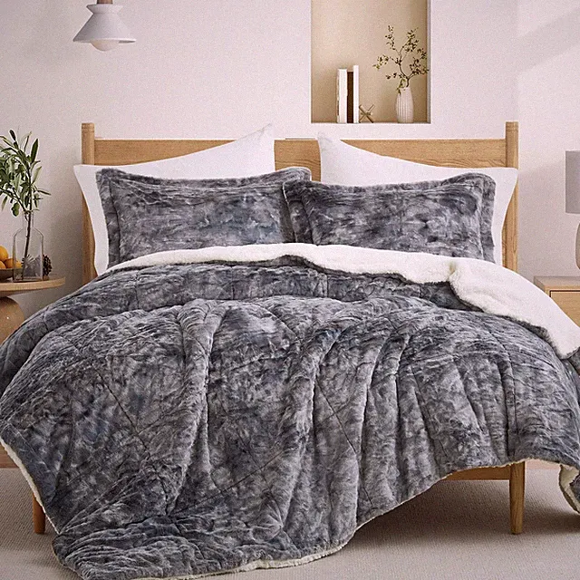 Sherpa Comforter Set King Size - 3 Pieces Ultra-Soft Fleece Comforter Set, Wa...