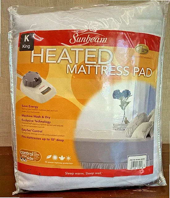 SUNBEAM King Heated Mattress Pad Dual Controls Thermofine NOS Sealed 2006
