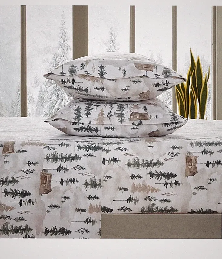 Sweet Home Flannel Sheets Cozy Deep Pocket Winter Cabin Bedding 4 Piece Set Full