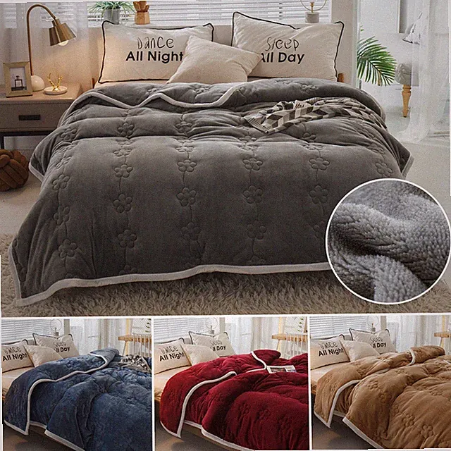 Thick Plush Fleece Blanket 3 Layer Blanket Autumn Winter Warm Bed Blanket