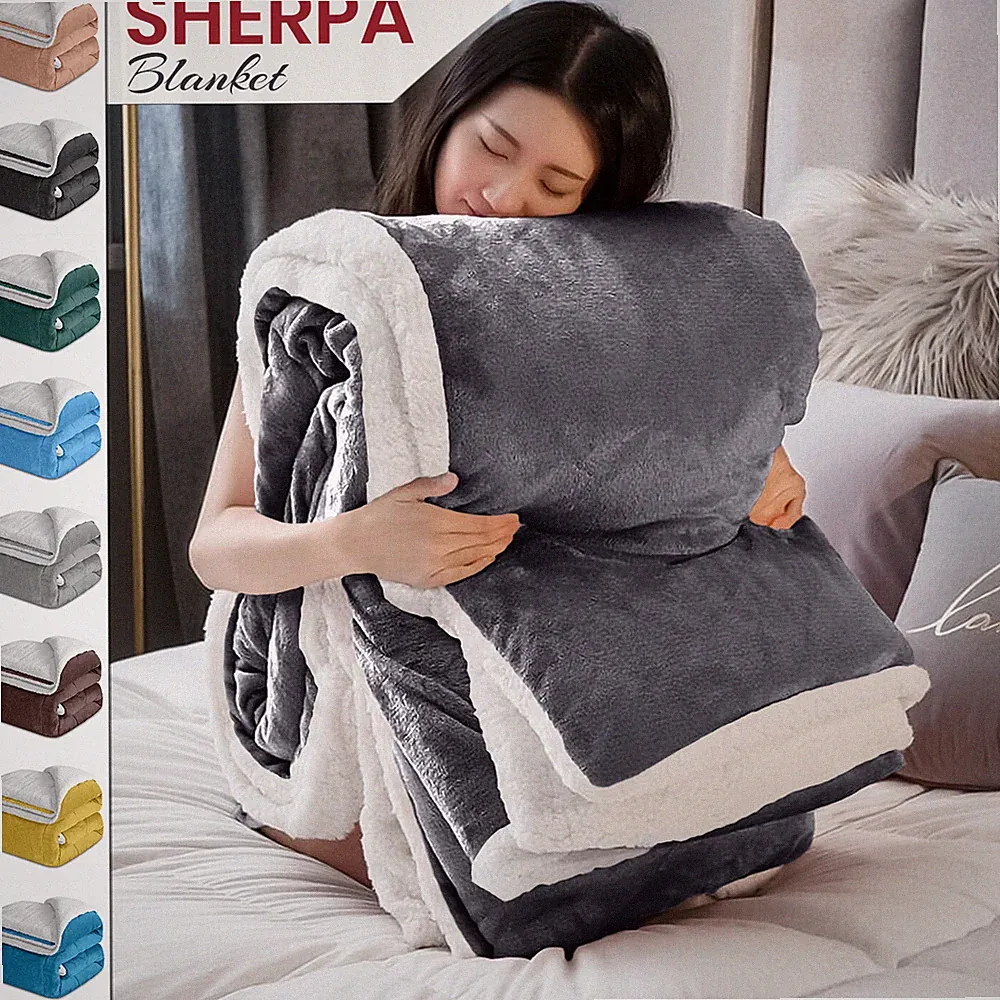 Thick Warm Sherpa Fleece Blanket Throw for Winter Soft Bedding Blankets Queen