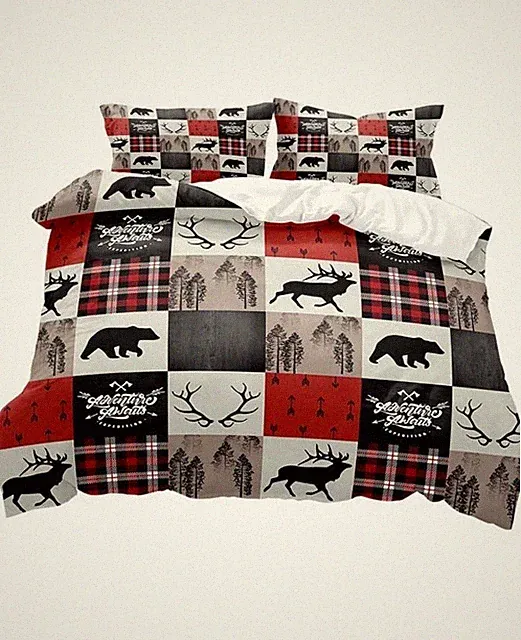 VIVIHOME 3PCS Winter Bedding, Twin Duvet Cover, Cabin Rustic Bedding