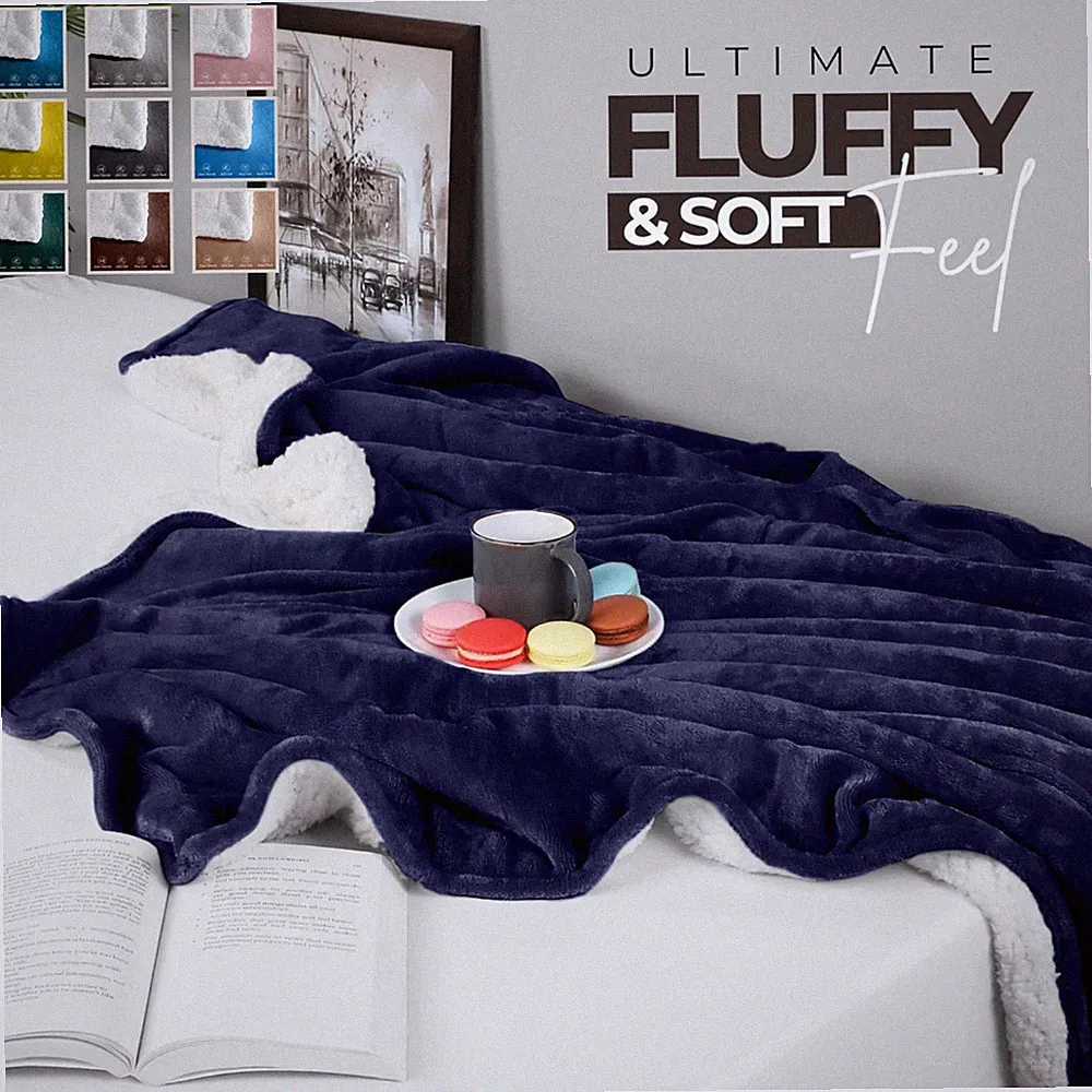 Winter Sherpa Fleece Throw Blanket Heavy GSM Warm Thick Bedding Throw Twin Queen