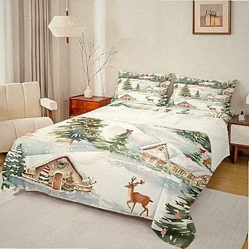 Winter Snowhouse Bed Sheet Queen Size,Christmas QUEEN (W60*L80*H16") Multi 22